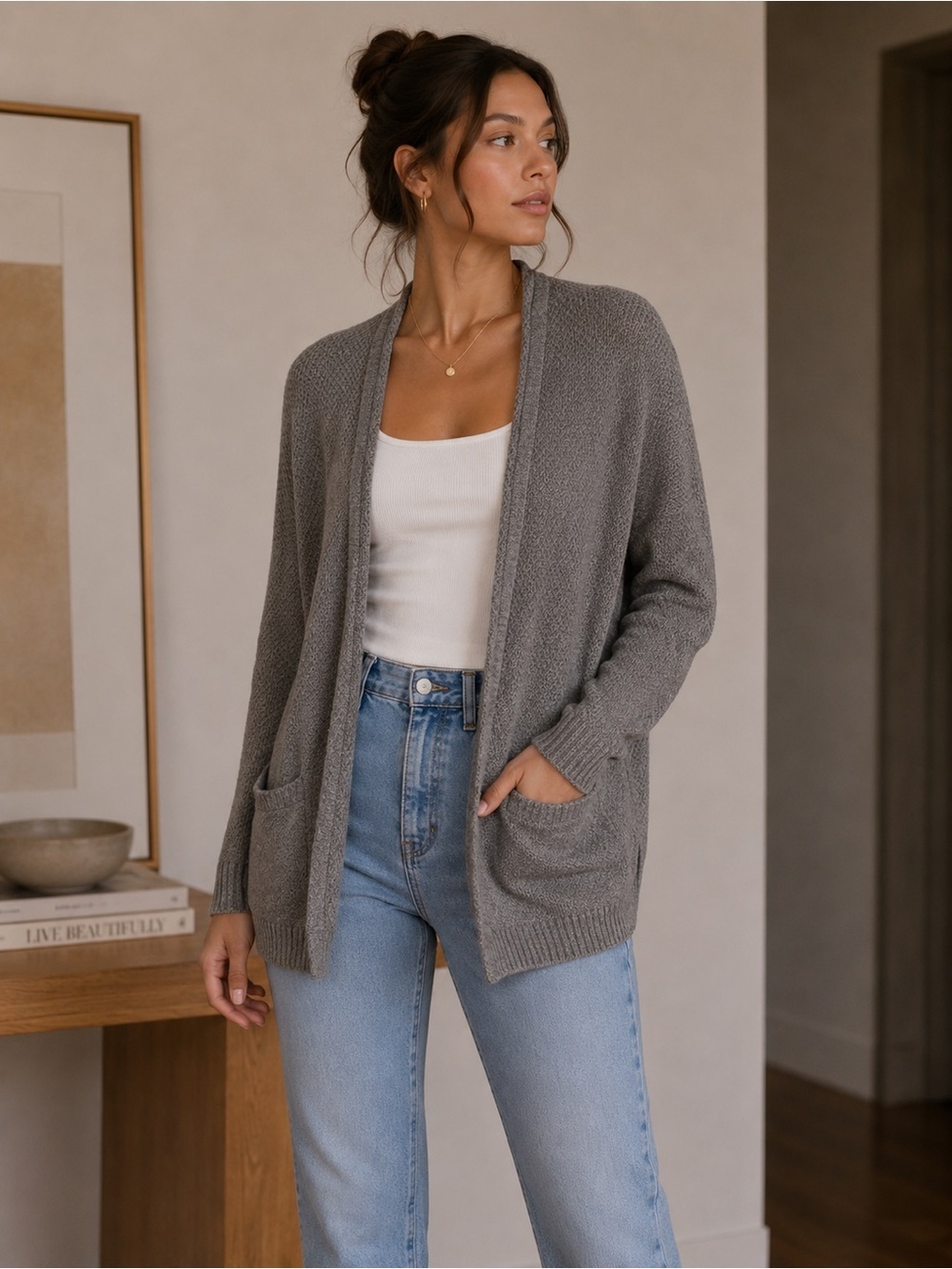 American Eagle Outfitters Charcoal Open Front Cardigan Size M Cotton Blend Knit